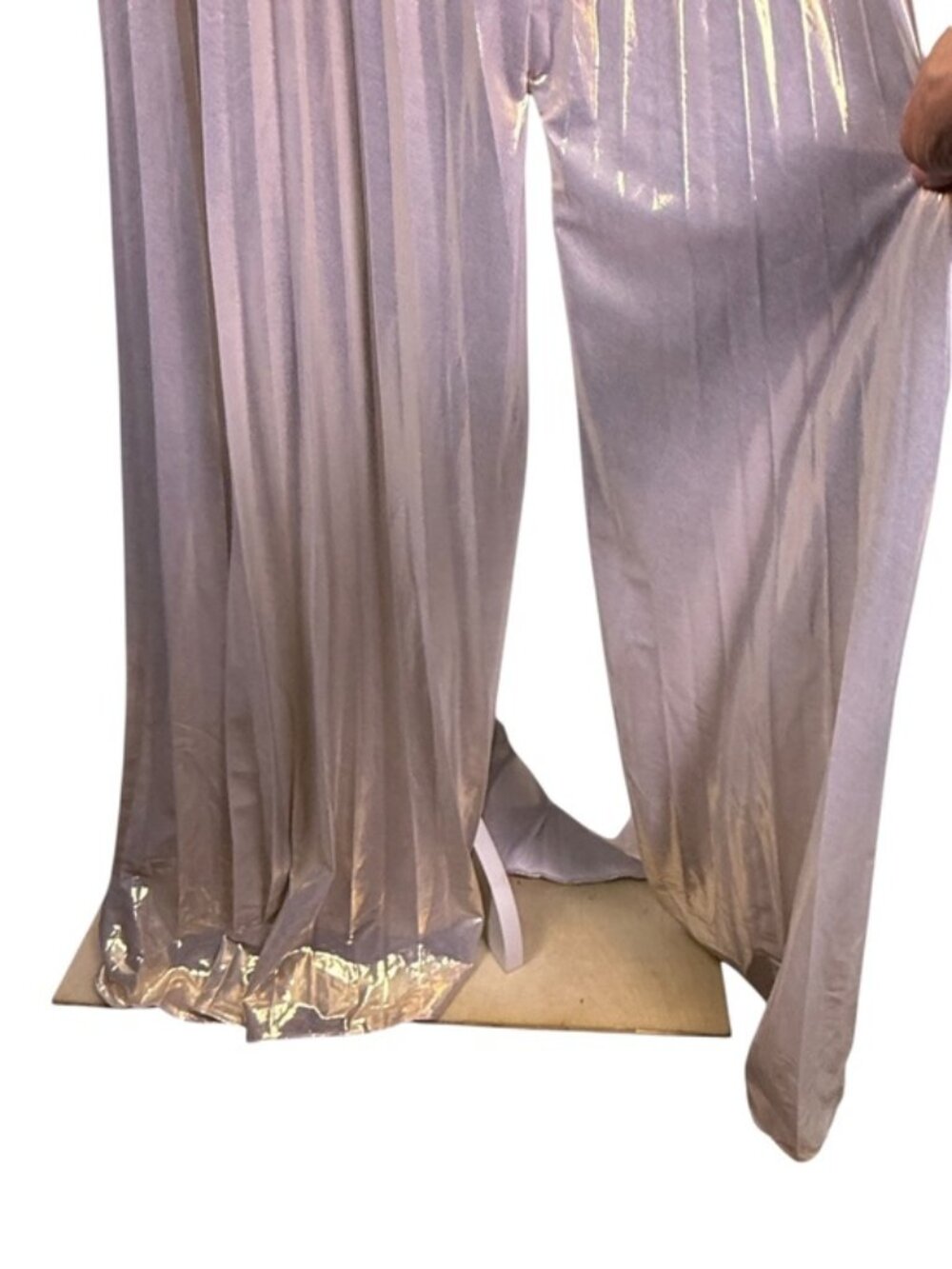 Metallic Champagne Gold Strapless Corset Formal Gown High Slit Size 14 - Picture 9 of 10